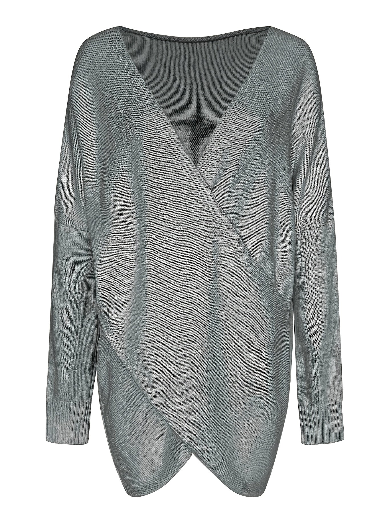 Sixsr Plus Size Twist Front Deep V Neck Irregular Hem Knit Tops, Women's Plus Slight Stretch Sexy Knit Tops