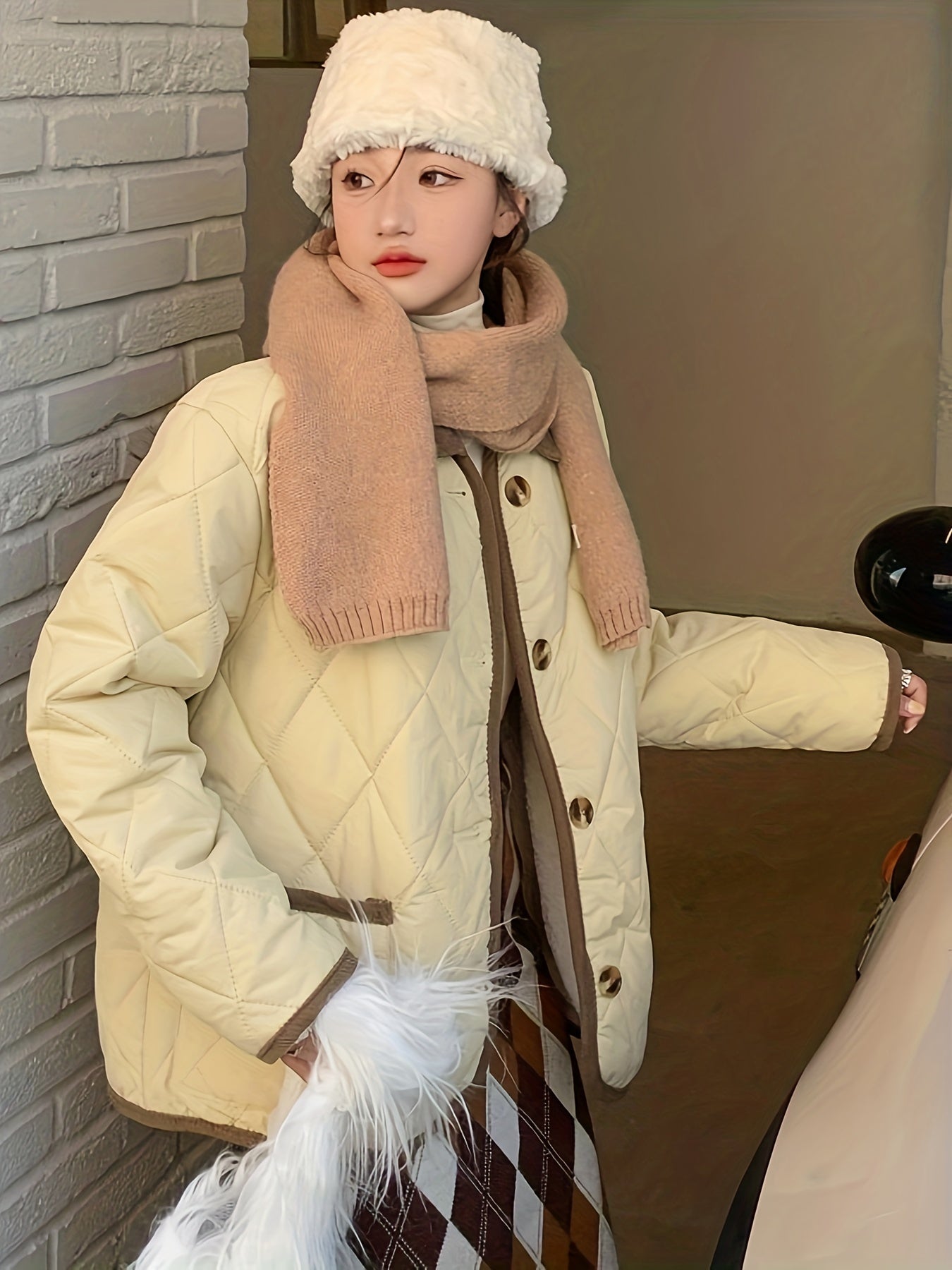 Sixsr Contrast Trim Button Front Jacket, Casual Long Sleeve Outerwear With Pockets, Women's Clothing