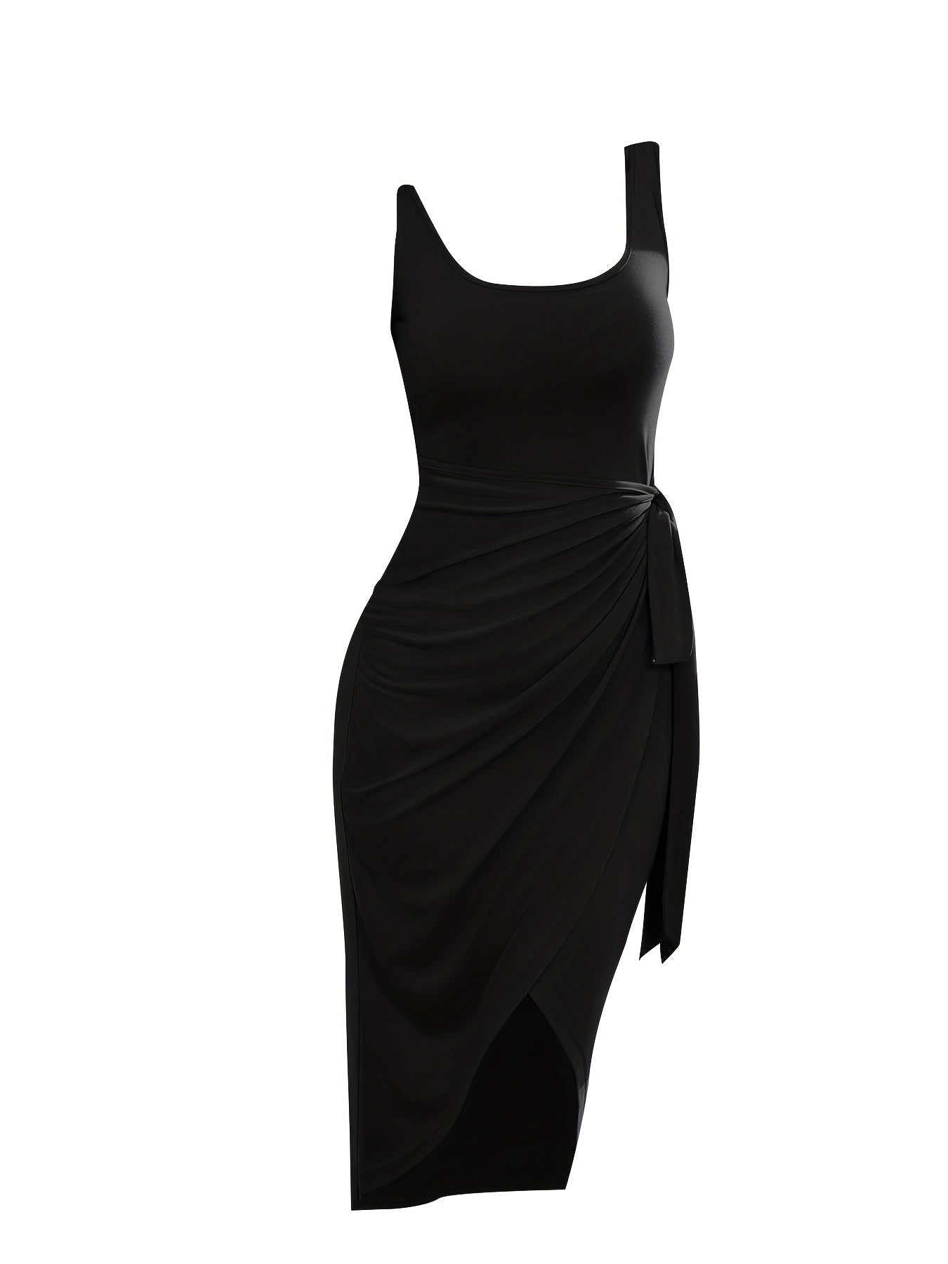 Sixsr Knotted Squared Neck Dress, Sexy Slim Sleeveless Dipped Hem Dress, Women's Clothing