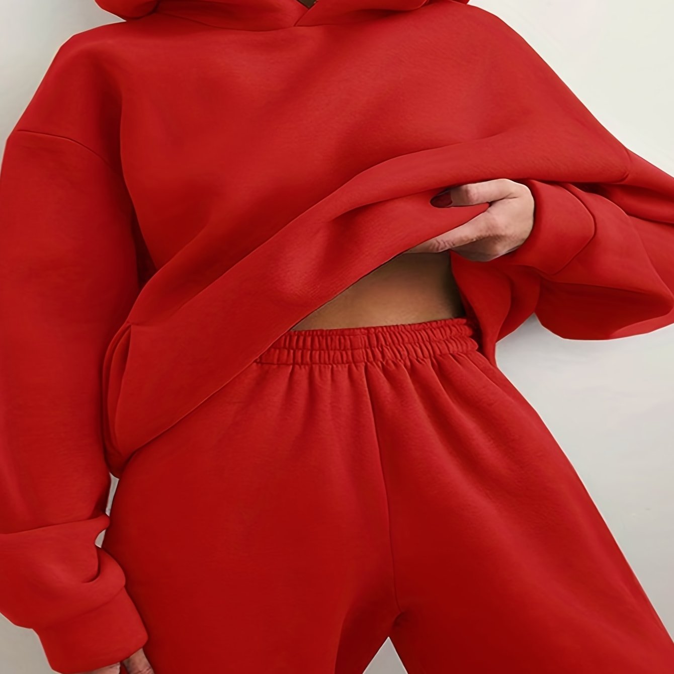 Sixsr Casual Solid Two-piece Set, Drop Shoulder Long Sleeve Hoodies & Elastic Waist Jogger Pants Outfits, Women's Clothing