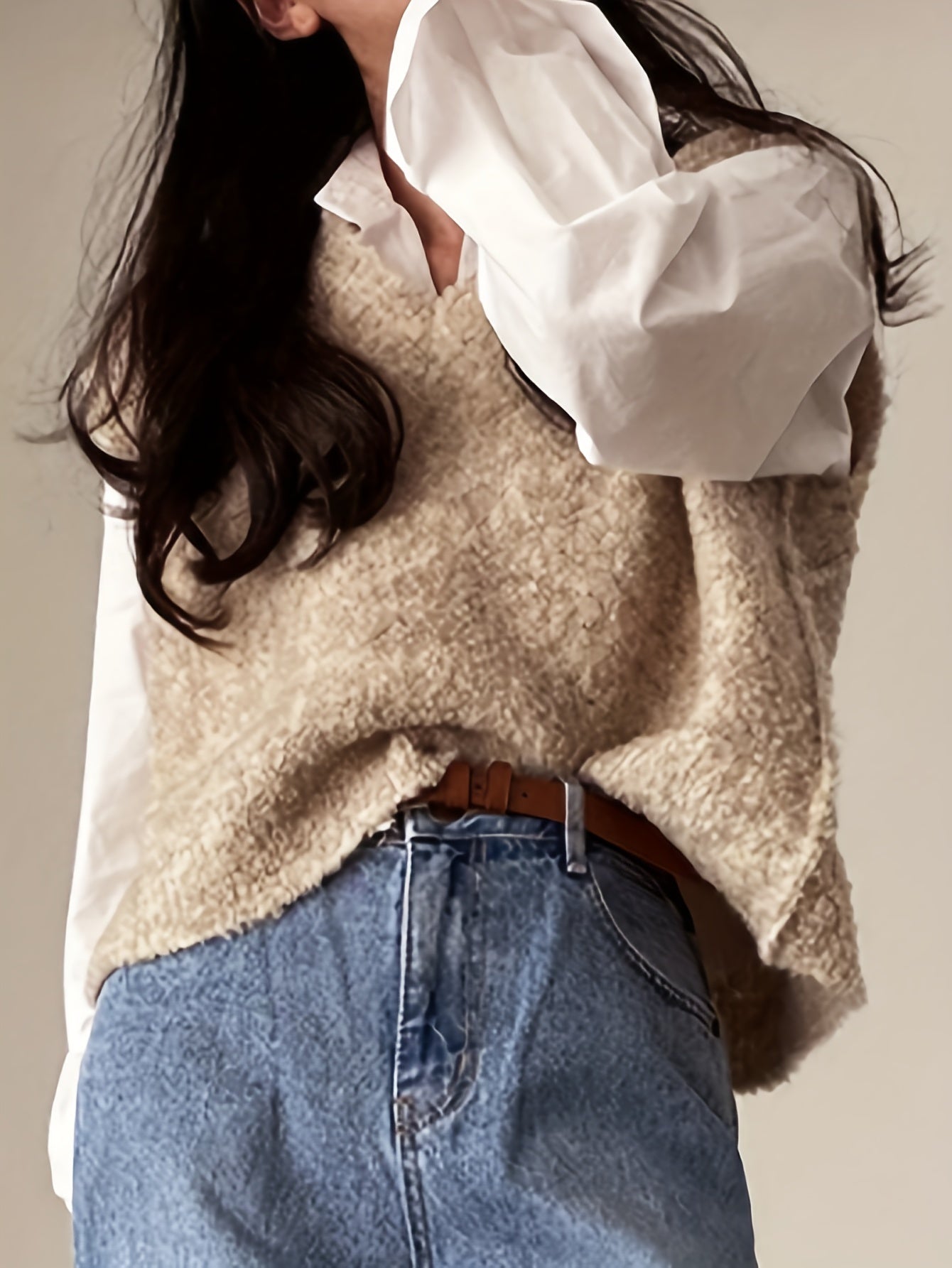 Sixsr Solid Color V Neck Sweater, Casual Sleeveless Vest For Fall & Winter, Women's Clothing