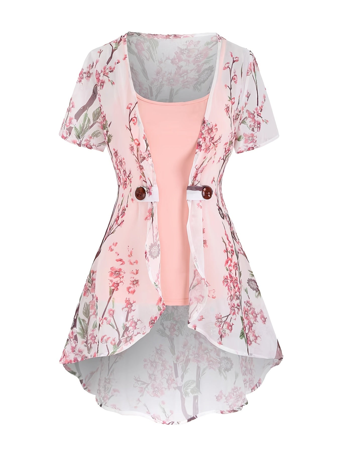 Women's Floral Print Two-piece Set - Casual Tank Top & Open Front Kimono Outfit for Comfortable and Stylish Look