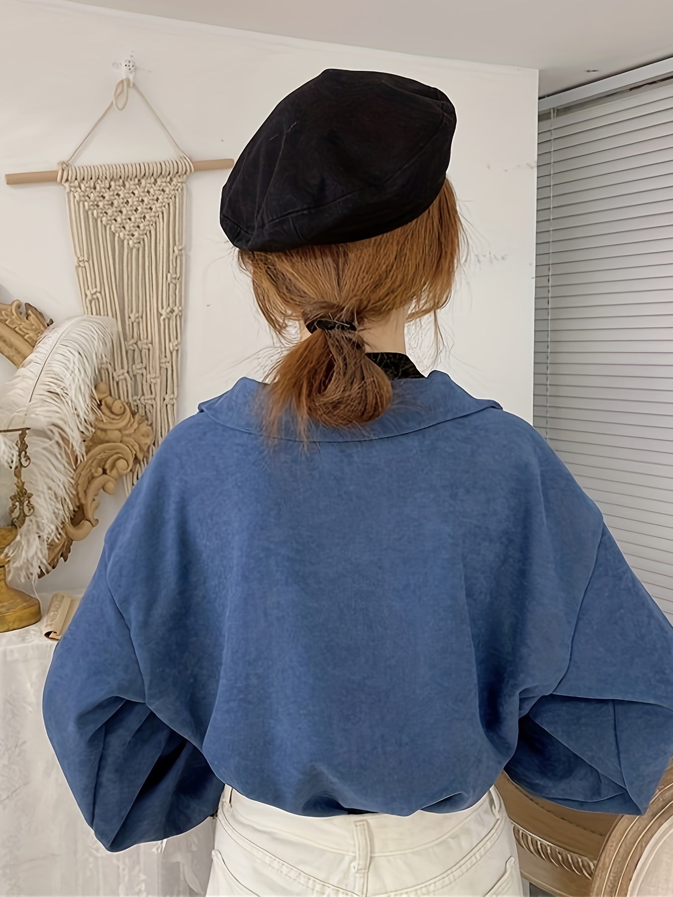 Sixsr Solid Color Open Collar Pullover Sweatshirt, Casual Long Sleeve Lapel Sweatshirt For Fall & Winter, Women's Clothing