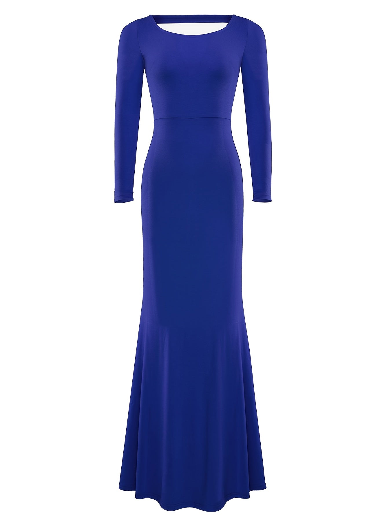 Sixsr Back Open Ankle Dress, Solid Long Sleeve Crew Neck Dress For Party, Women's Clothing