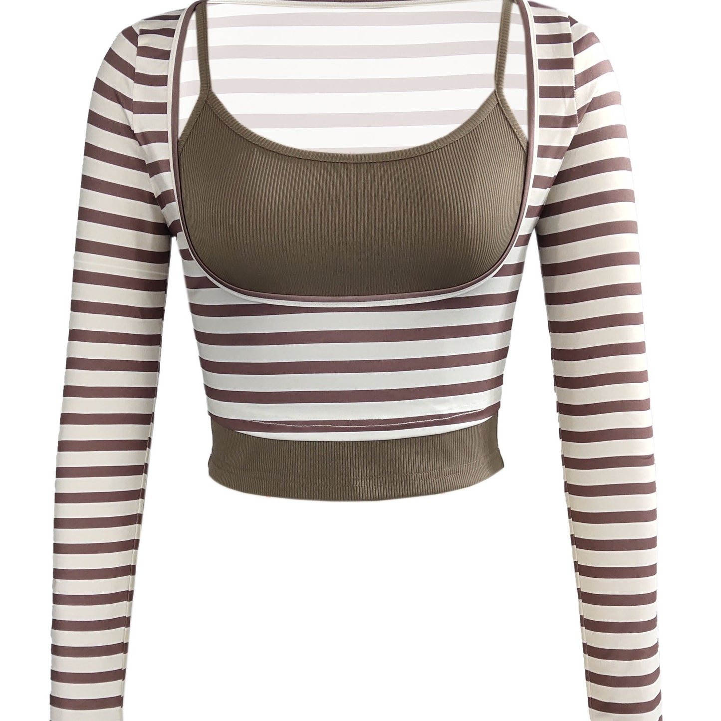 Sixsr Baddie Lightweight Two-piece Set,Striped Print Scoop Neck Tops & Solid Sleeveless Cami Top Outfits, Women's Clothing