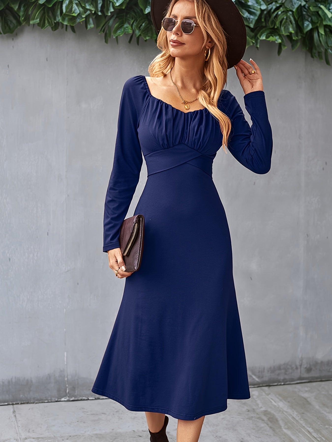 Sixsr Elegant Solid Long Sleeve Slim Dress, Casual Every Day Dress For All Season, Women's Clothing