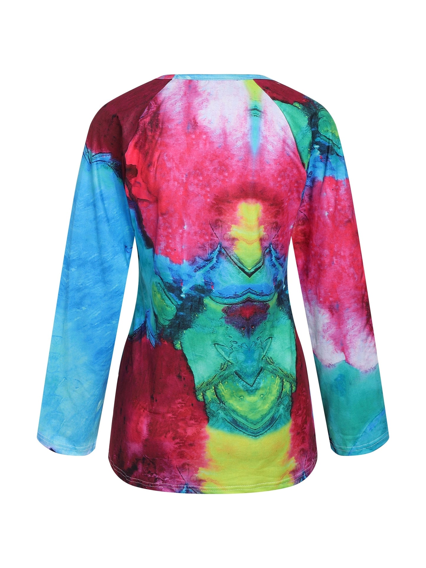 Tie Dye Criss Cross V Neck Long Sleeve T-shirt, Casual Spring & Fall Loose T-shirt, Women's Clothing