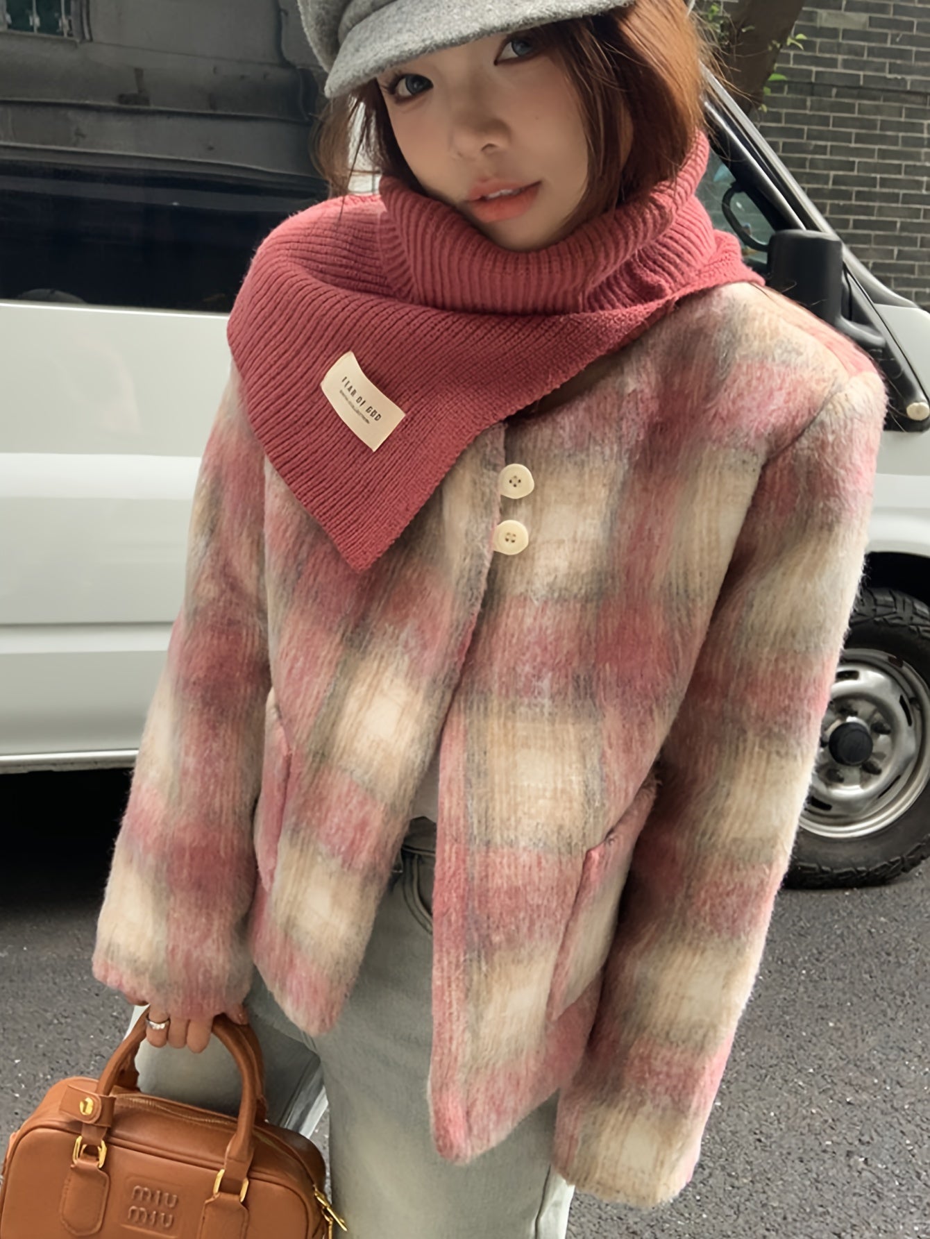 Sixsr Plaid Pattern Single Breasted Pockets Jacket, Elegant Long Sleeve Outwear For Fall & Winter, Women's Clothing