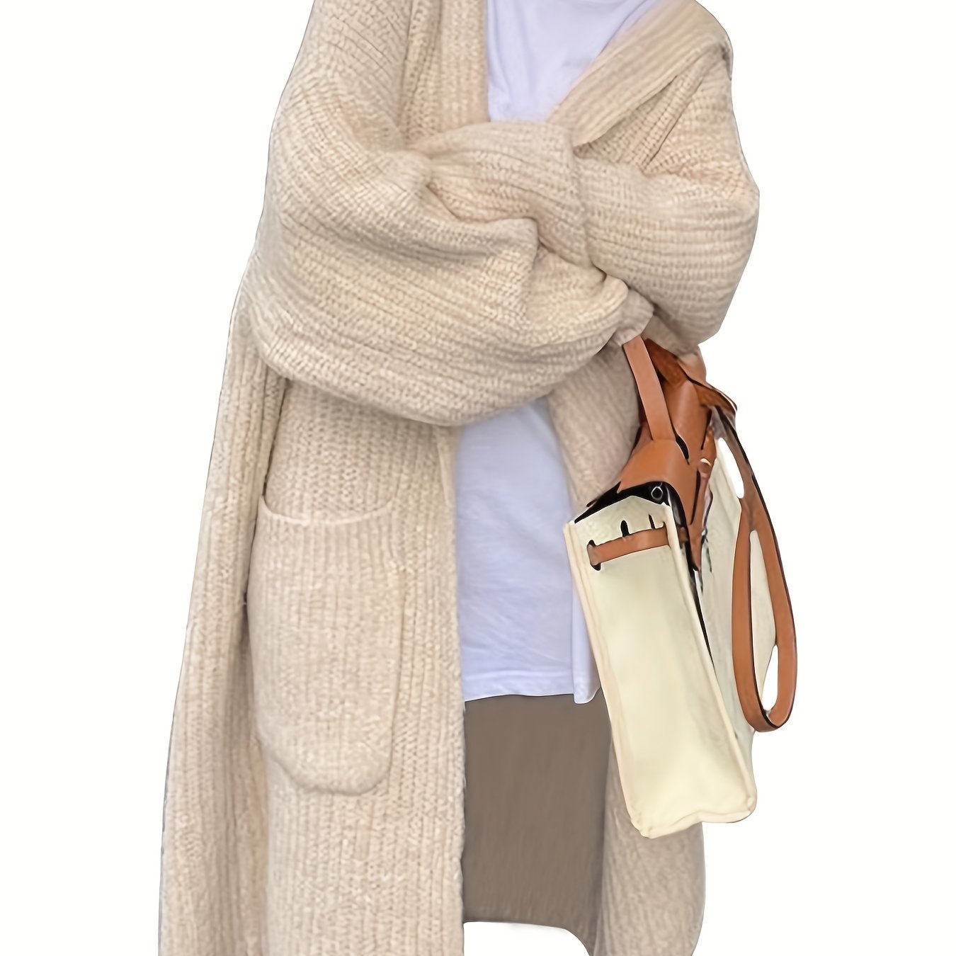 Sixsr Solid Open Front Cardigan, Casual Long Sleeve Hooded Pockets Cardigan, Women's Clothing