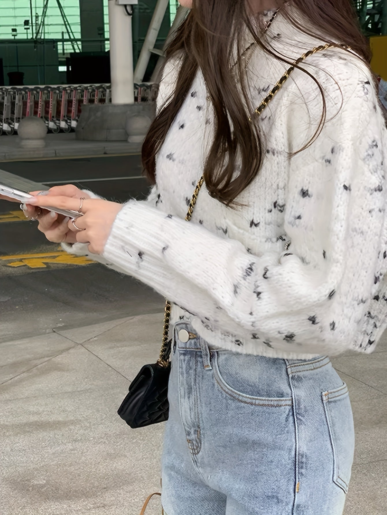 Sixsr Allover Print Mock Neck Sweater, Casual Long Sleeve Sweater For Fall & Winter, Women's Clothing