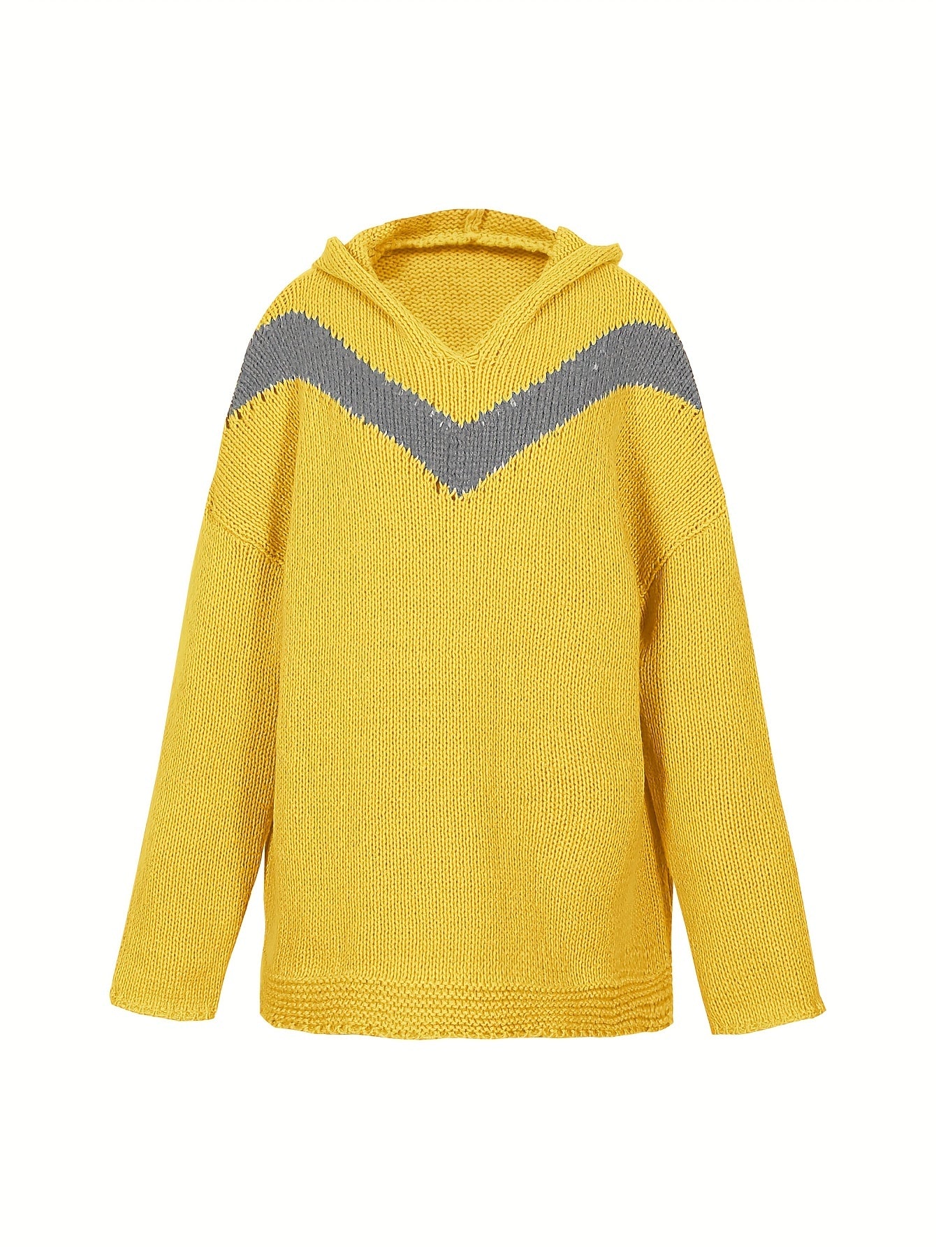 Sixsr Plus Size Casual Sweater, Women's Plus Colorblock Stripe Print Long Sleeve Hooded Jumper