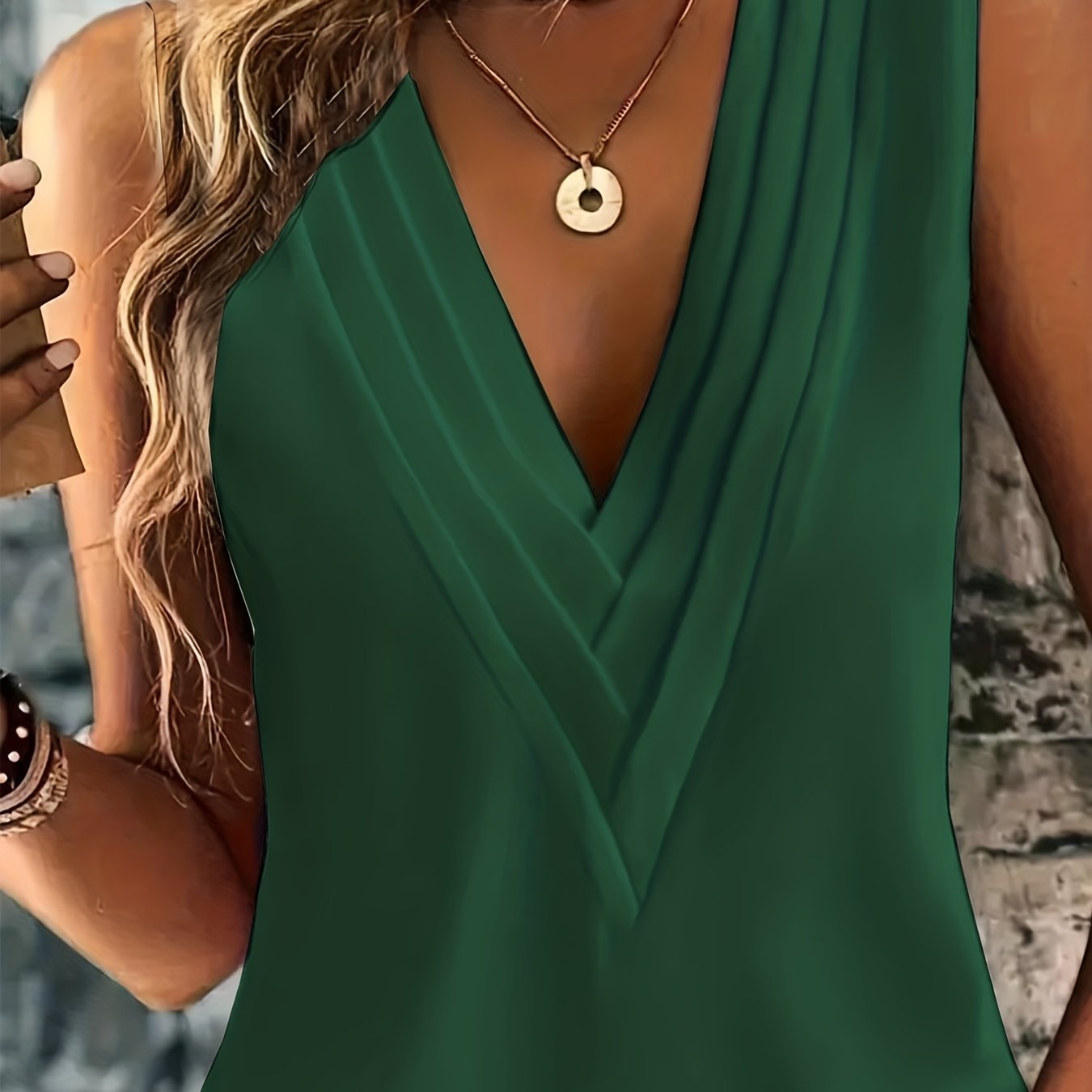 Sixsr Ruched V Neck Blouse, Casual Sleeveless Solid Versatile Blouse, Women's Clothing