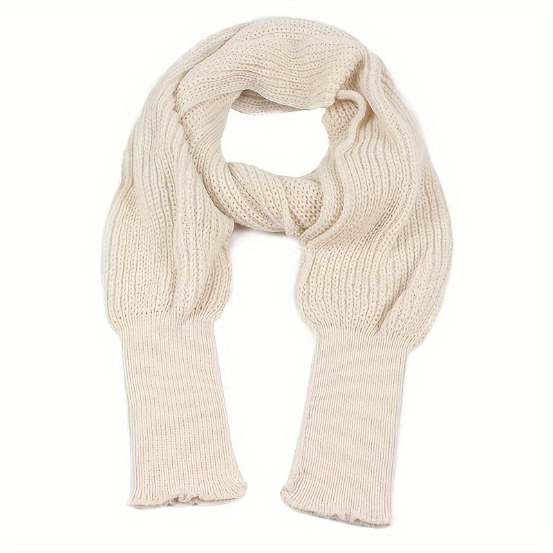 Sixsr Mature Solid Color Knitted Shawl With Long Sleeves Thick Warm Inelastic Scarf Autumn Winter Coldproof Decorative Wrapped Shawl