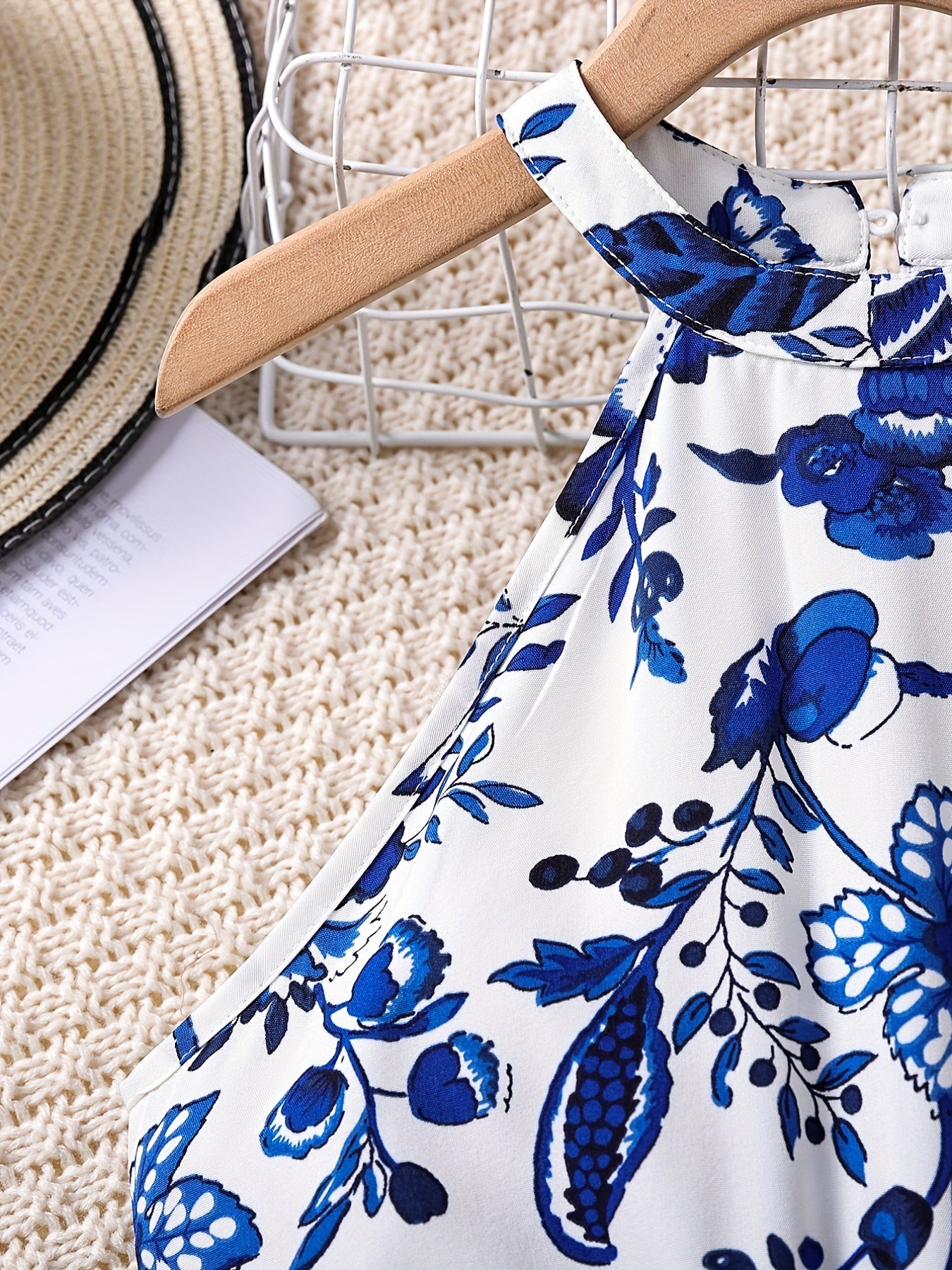 Big Girls' Casual Vintage Floral Halter Neck Jumpsuit For Casual Daily Summer Outfit, Kid Girl's Casual Romper Jumpsuit
