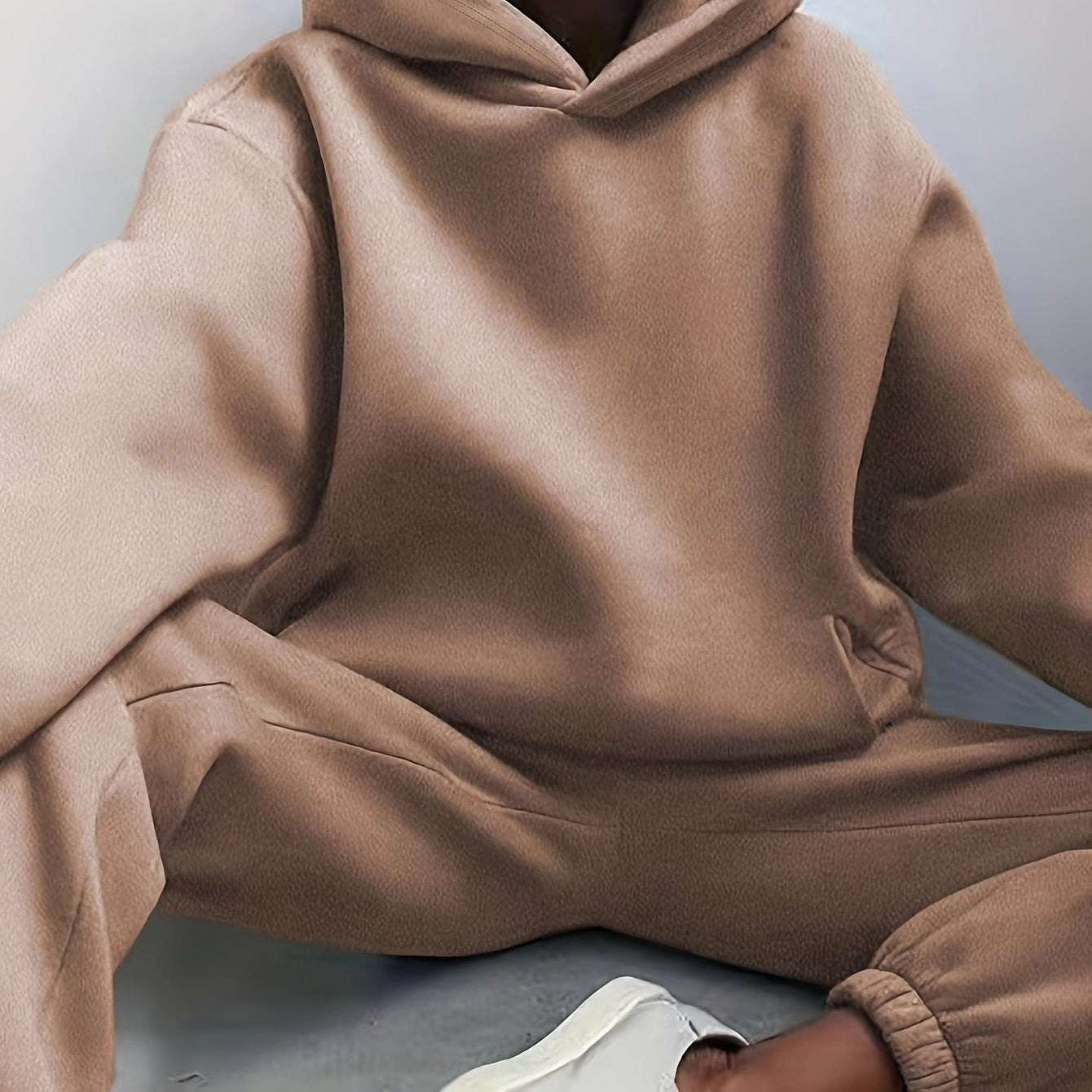 Sixsr Casual Solid Two-piece Set, Drop Shoulder Long Sleeve Hoodies & Elastic Waist Jogger Pants Outfits, Women's Clothing