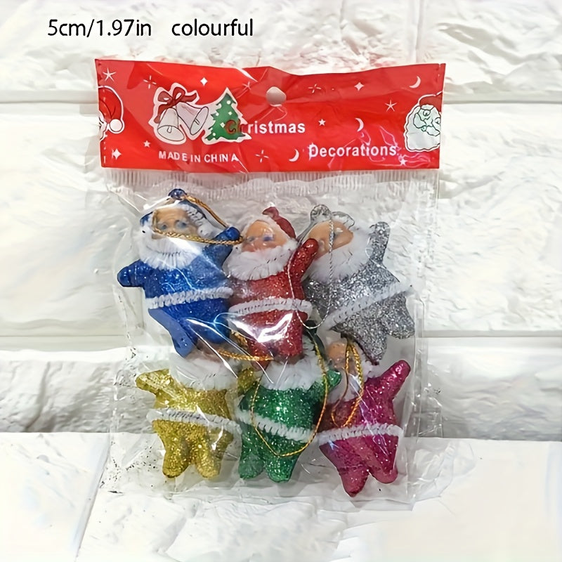 A Set Of 6 Pieces- Red Velvet Little Santa Claus Christmas Tree Decoration, Colorful And Sparkling Vintage Christmas Tree Decoration, Little Vintage Santa Claus