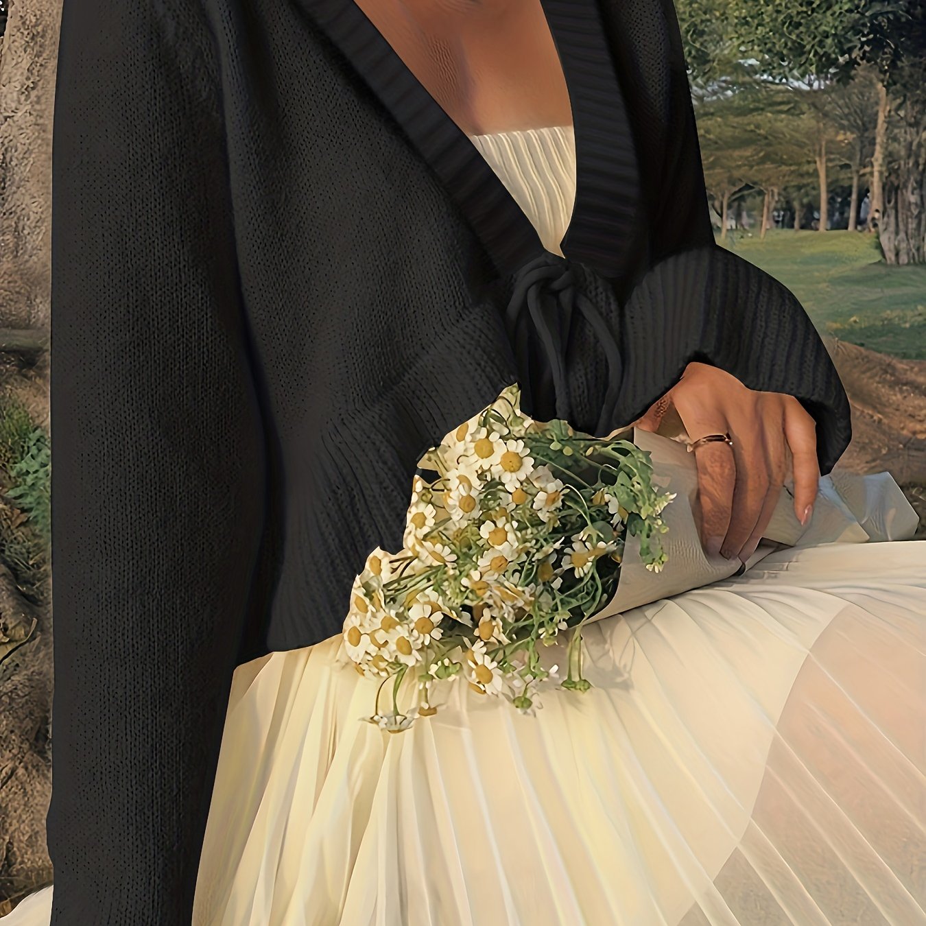 Sixsr Cute Tie Front Solid Cardigan, Ruffle Trim Long Sleeve Cardigan For Spring & Fall, Women's Clothing