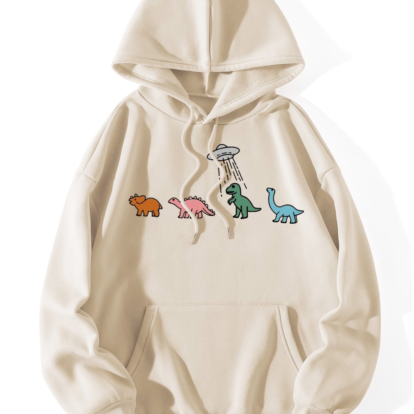 Sixsr Plus Size Casual Sweatshirt, Women's Plus Dinosaur Print Long Sleeve Drawstring Hoodie With Pockets