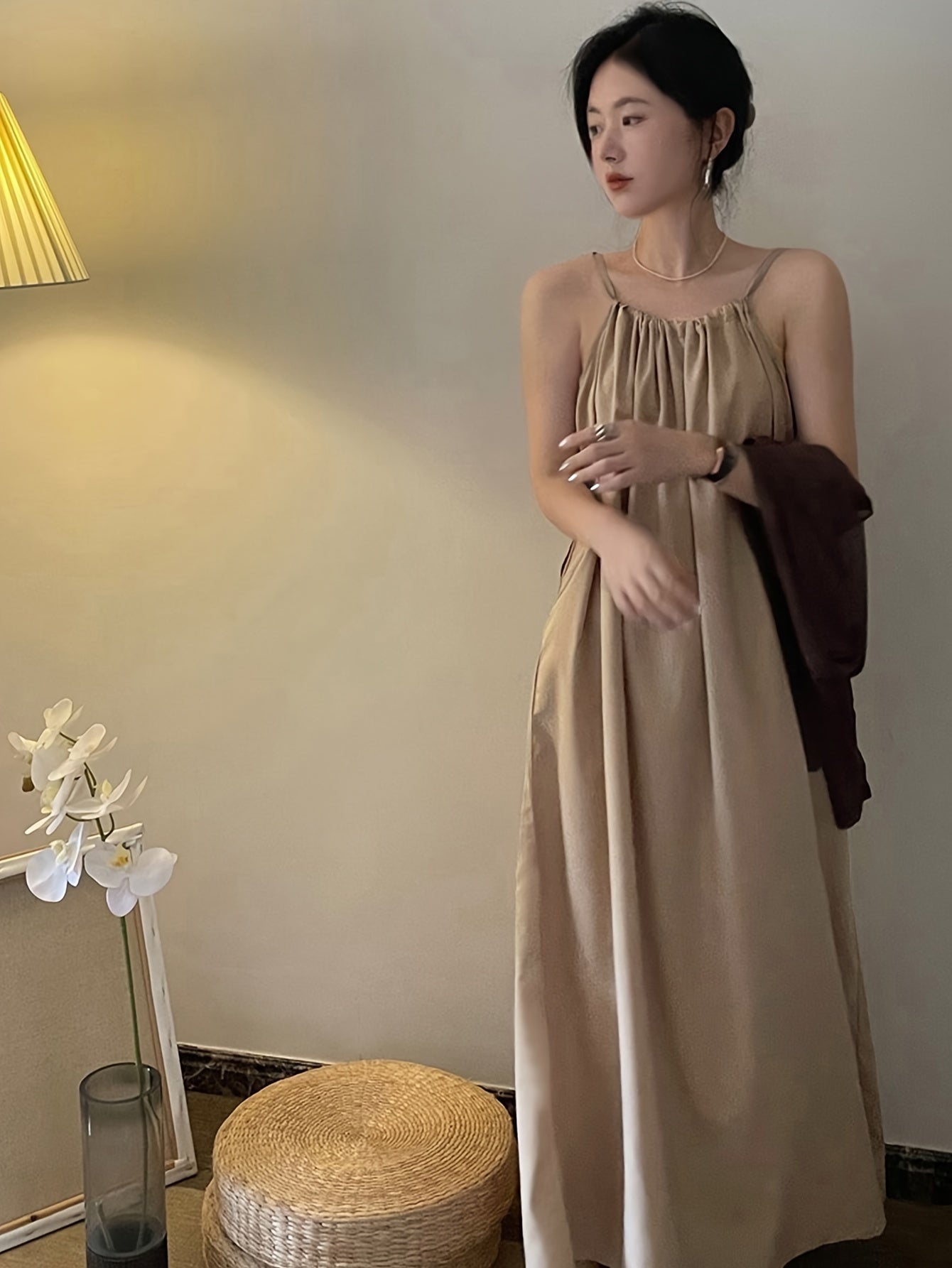 Sixsr Solid Loose Spaghetti Strap Dress, Elegant Sleeveless Cami Dress For Spring & Summer, Women's Clothing