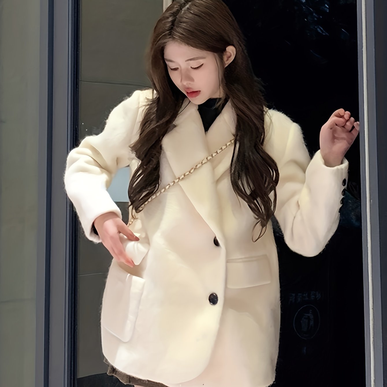 Sixsr Button Front Notched Collar Coat, Casual Thermal Long Sleeve Pocket Blazer For Fall & Winter, Women's Clothing