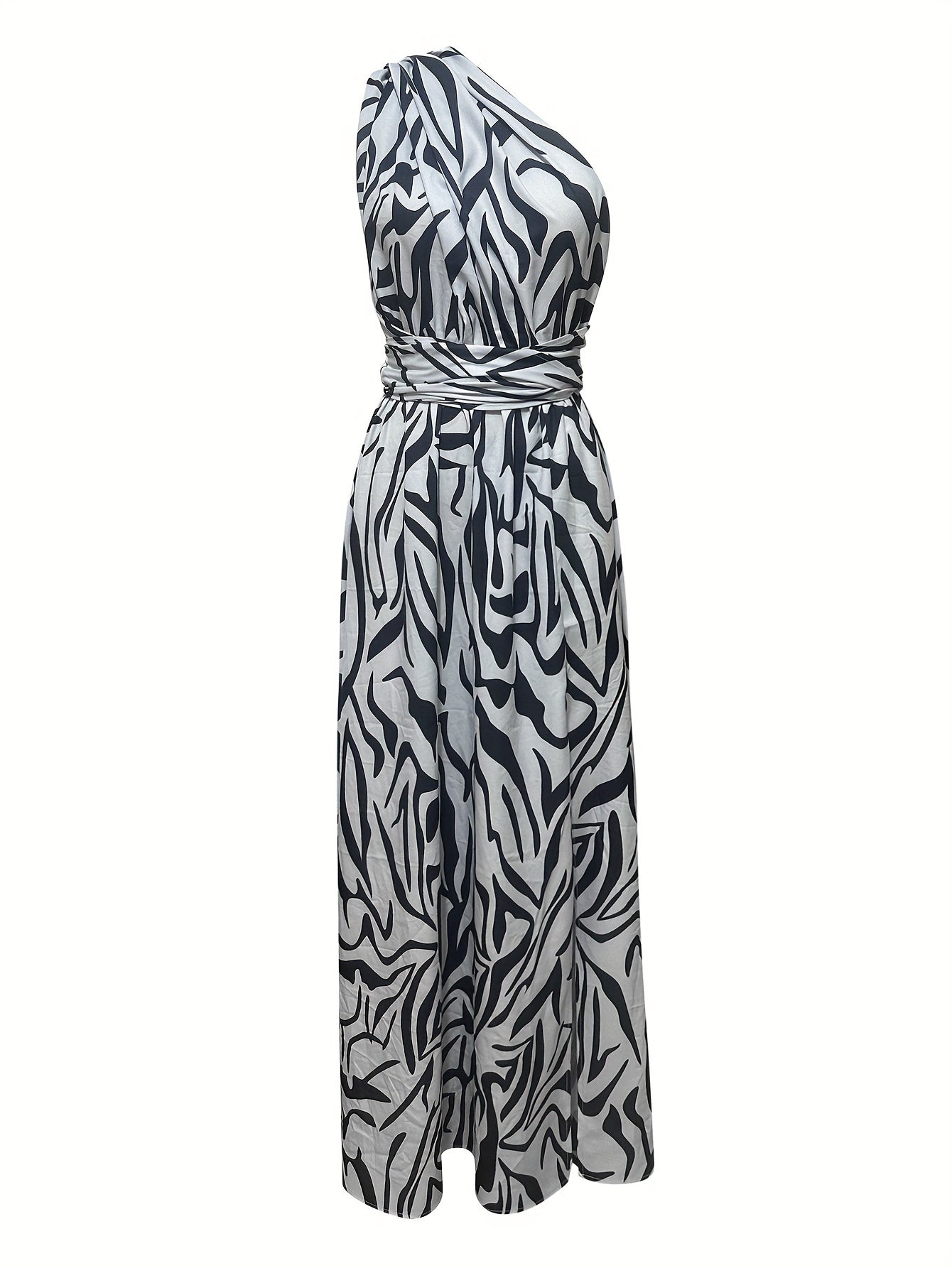 Sixsr Abstract Print One Shoulder Dress, Elegant Backless Sleeveless Maxi Dress, Women's Clothing