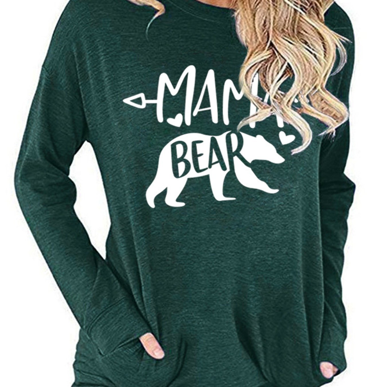 Sixsr Mamabear Bear Pattern Print T-shirt, Round Neck Long Sleeve Pullover T-Shirt, Women's Clothing