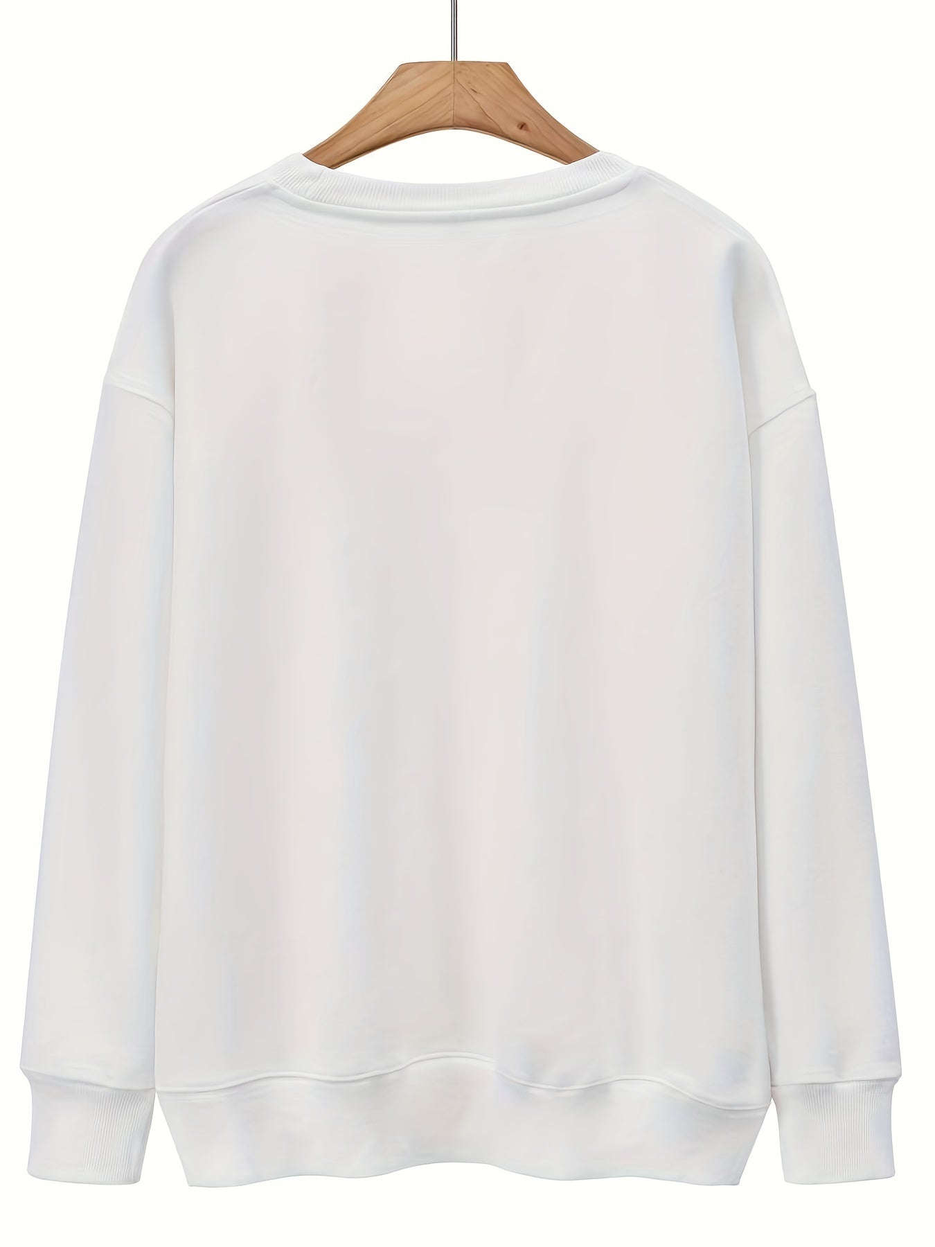 Sixsr Plus Size Halloween Sweatshirt, Women's Plus Cartoon Pumpkin & Letter Print Long Sleeve Round Neck Slight Stretch Sweatshirt