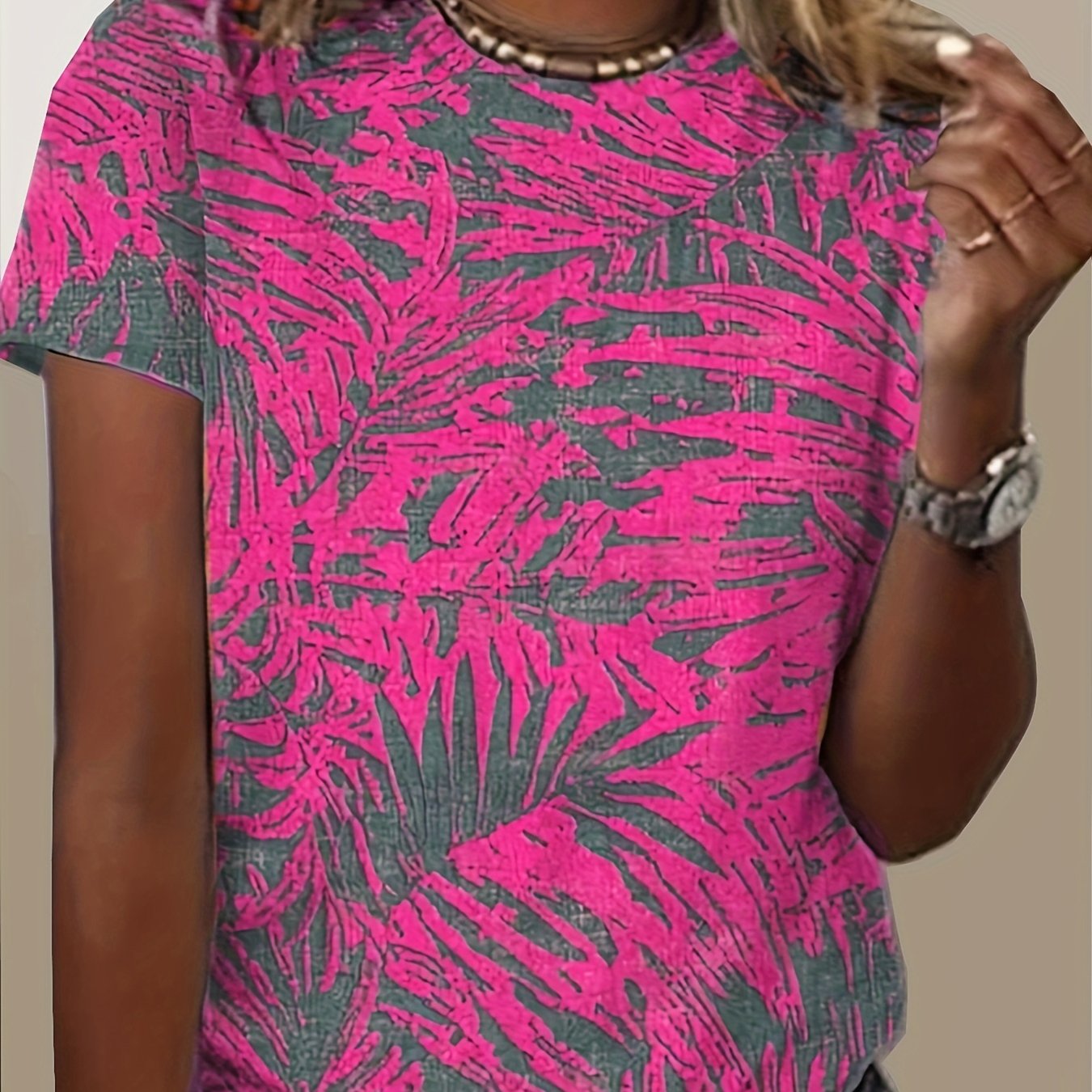 Sixsr Random Print Short Sleeve T-Shirt, Casual Crew Neck T-shirt For Spring & Summer, Women's Clothing