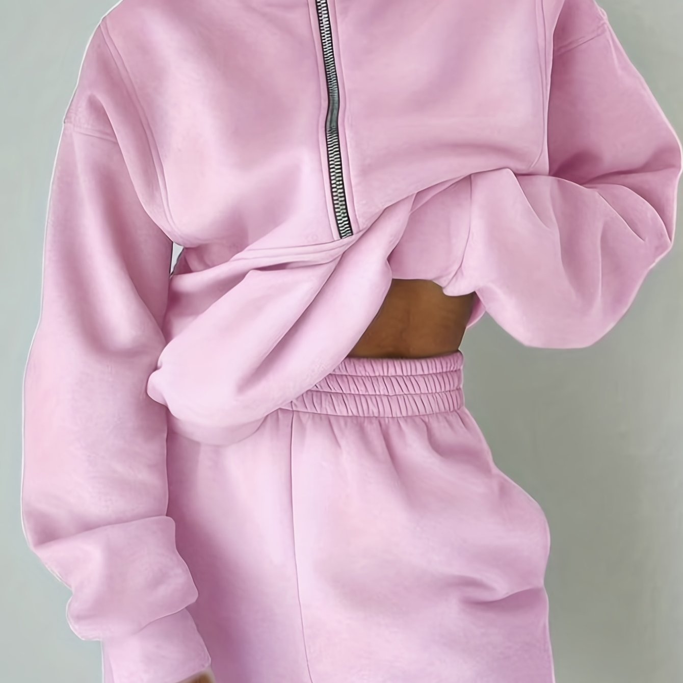 Sixsr Casual Matching Two-piece Set, Zip Up Sweatshirt & Solid Sweatpants Outfits, Women's Clothing