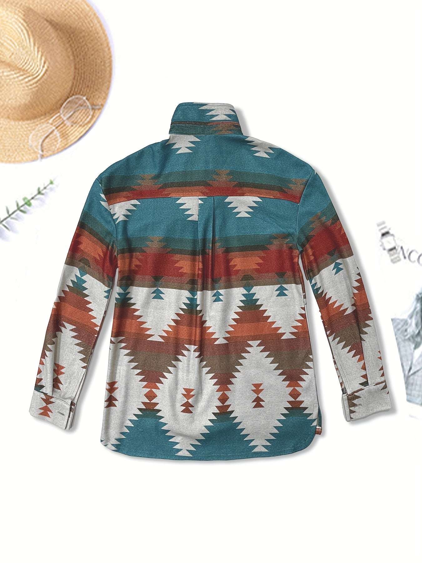 Sixsr Aztec Print Jacket, Casual Button Front Long Sleeve Outerwear, Women's Clothing