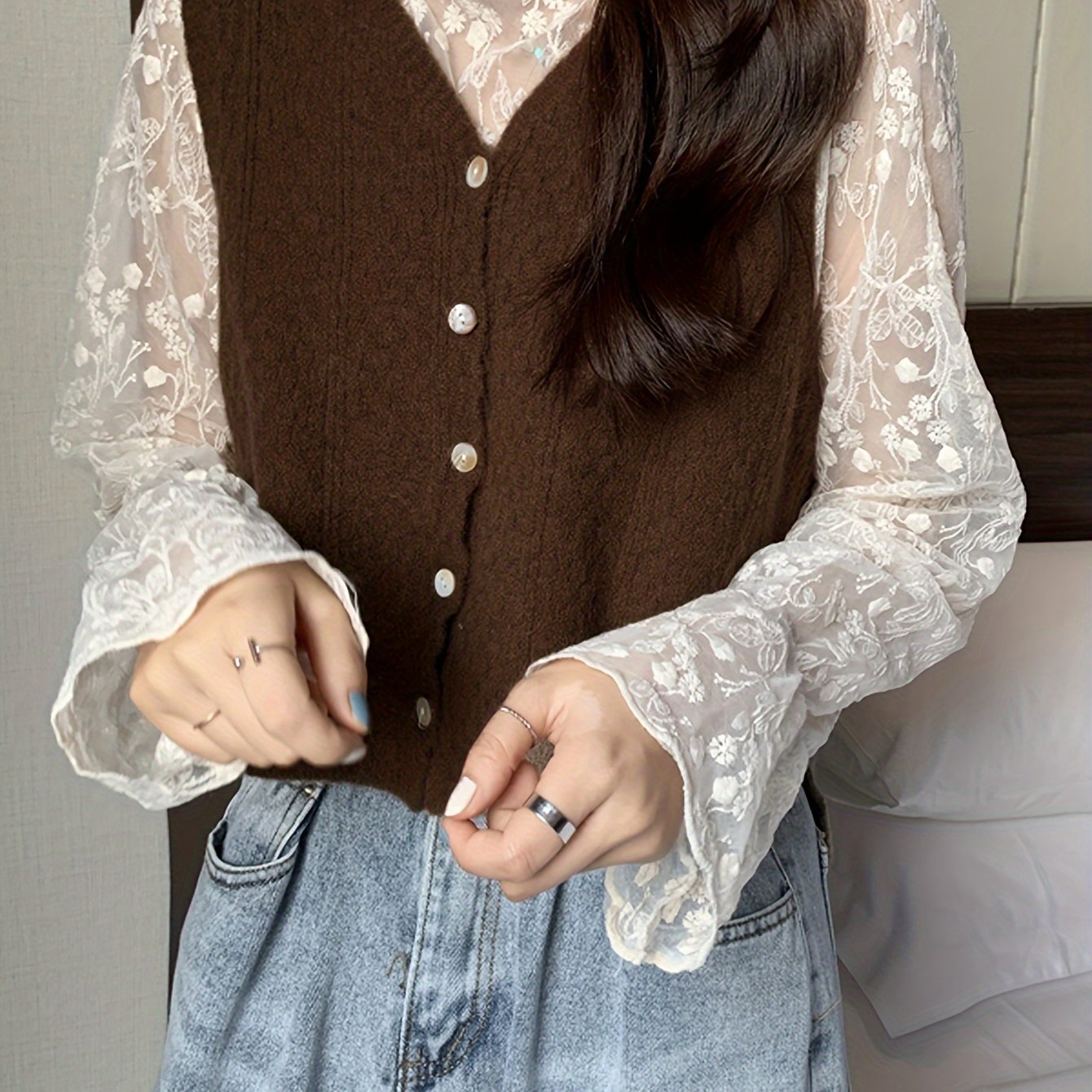 Sixsr Solid Button Down Knit Vest, Casual V Neck Sleeveless Sweater Vest, Women's Clothing