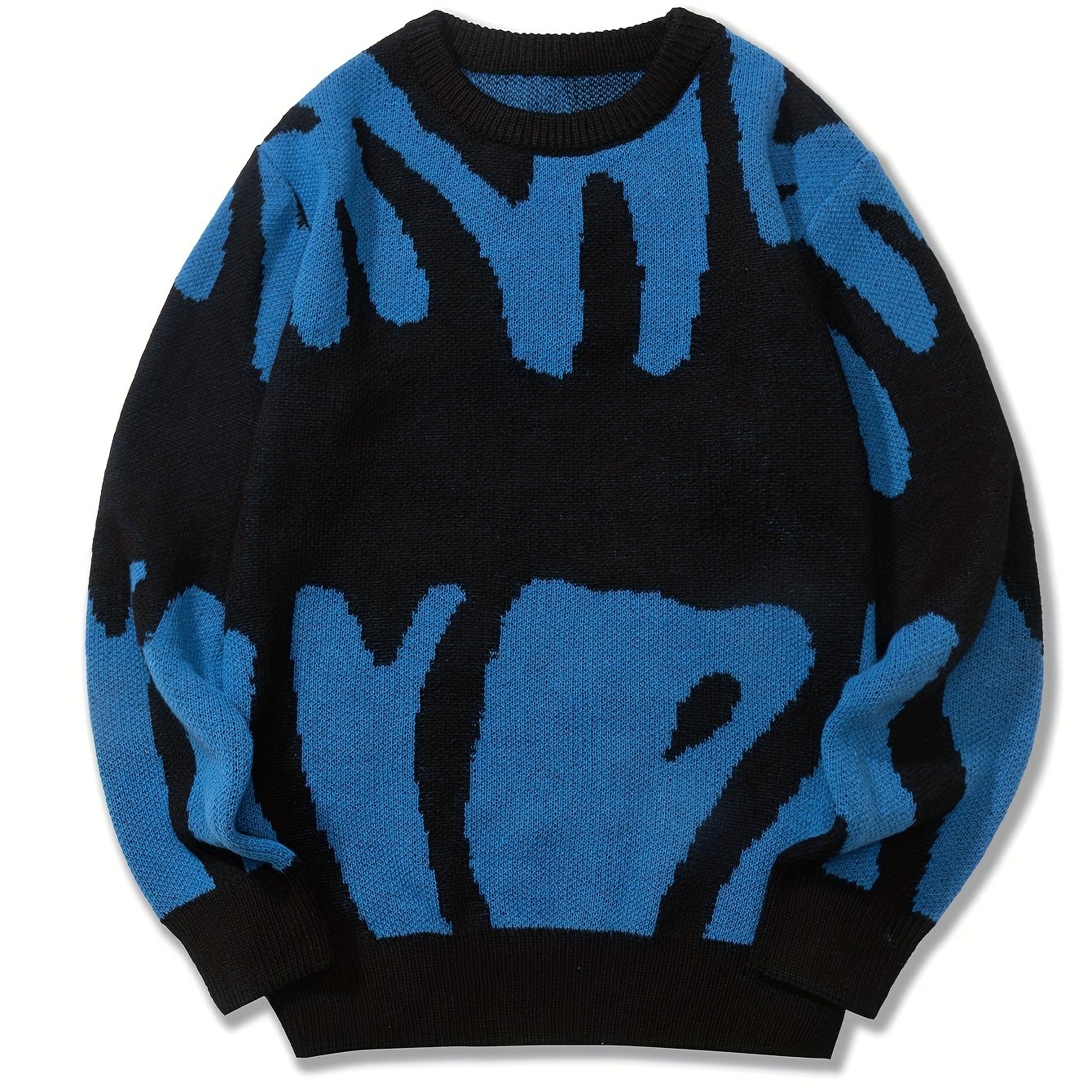 Sixsr All Match Knitted Letter Print Sweater, Men's Casual Warm Slightly Stretch Crew Neck Pullover Sweater For Men Fall Winter
