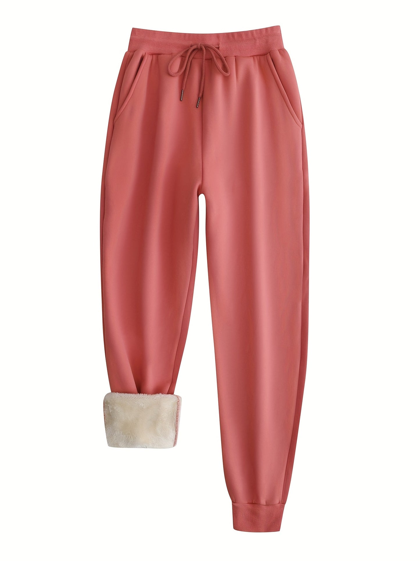 Sixsr Winter Plush Thermal Pants, Casual Drawstring Pocket Pants, Women's Clothing