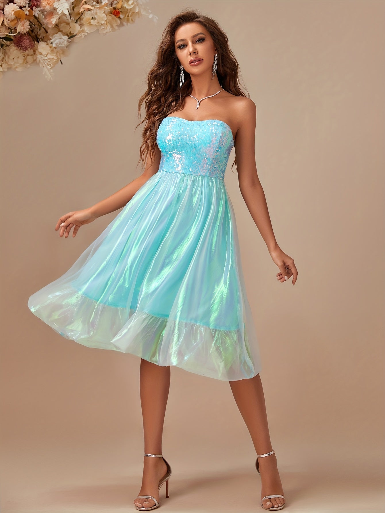 Sixsr Sequin Off Shoulder Tube Dress, Elegant Sleeveless Dress For Party & Banquet, Women's Clothing
