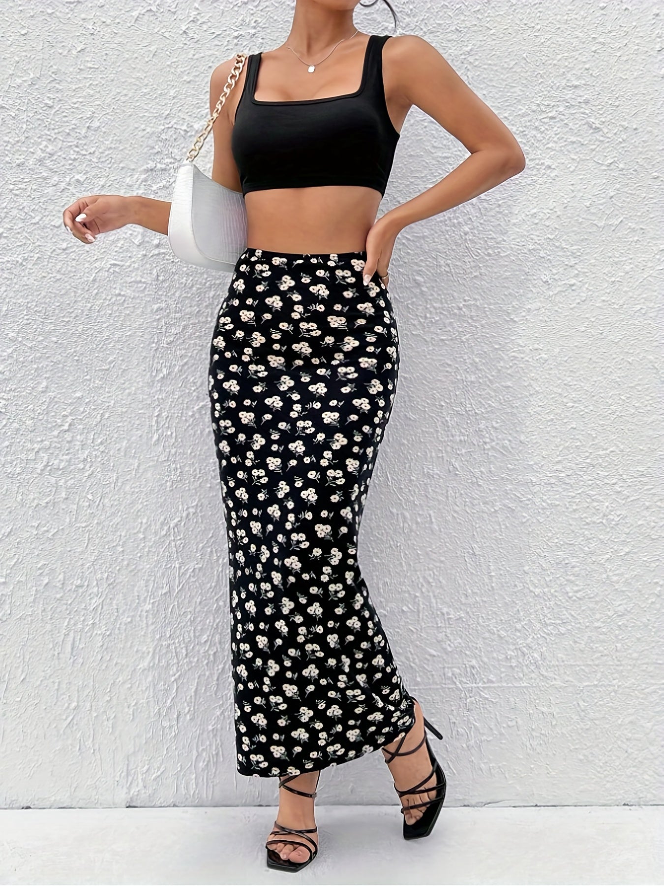 Sixsr Floral Print High Waist Mermaid Skirt, Elegant Bodycon Maxi Skirt, Women's Clothing