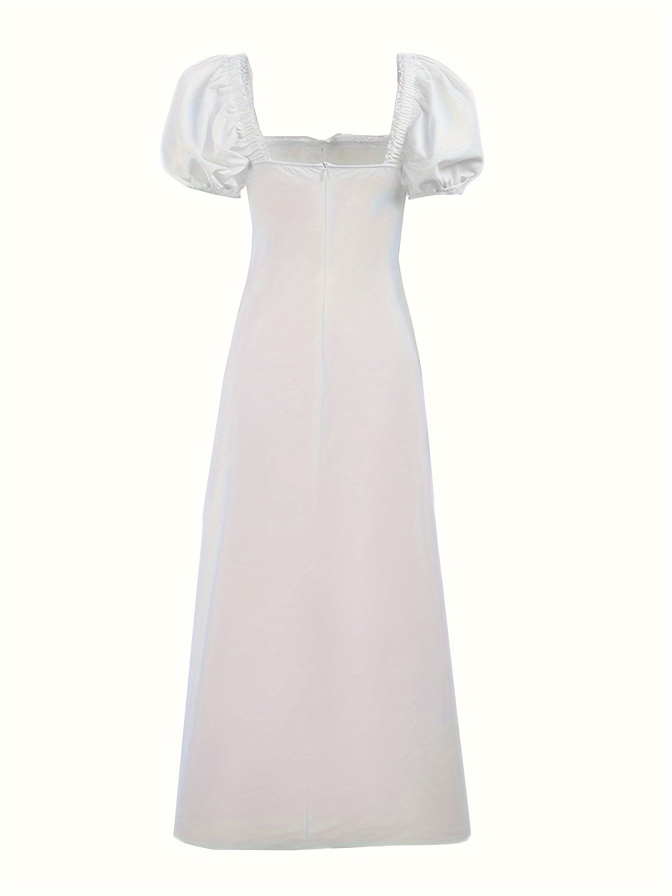 Sixsr Square Neck Lace Contrast Trim Tie Front Dress, Short Puff Sleeve Maxi Dress, Women's Clothing