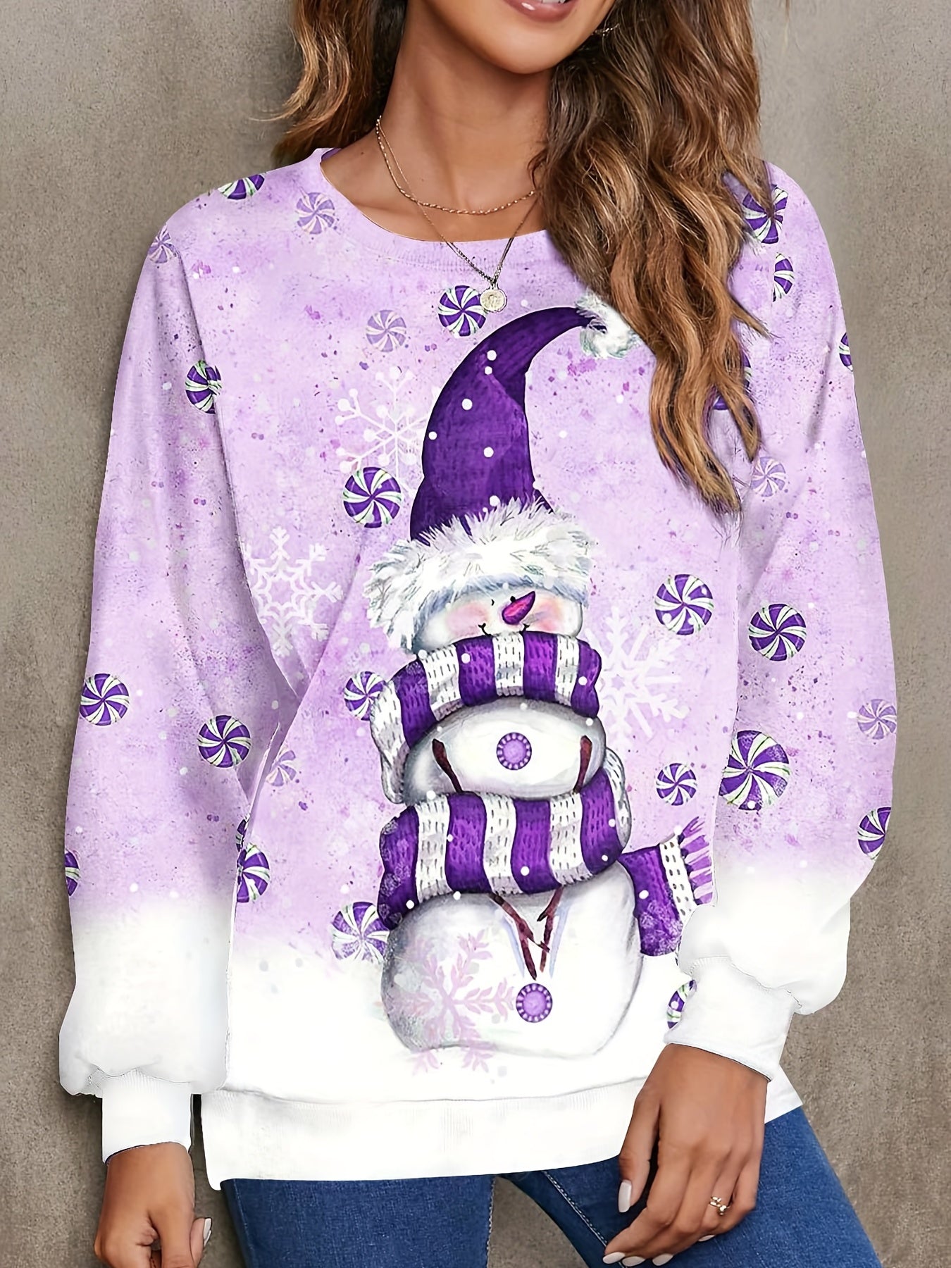 Sixsr Plus Size Casual Sweatshirt, Women's Plus Rhinestone Colorblock Long Sleeve Round Neck Slight Stretch Sweatshirt