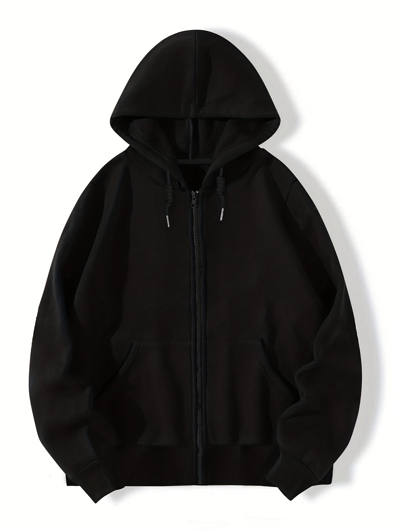 Sixsr Plus Size Casual Sweatshirt, Women's Plus Solid Zip Up Long Sleeve Drawstring Hoodie Sweatshirt With Pockets