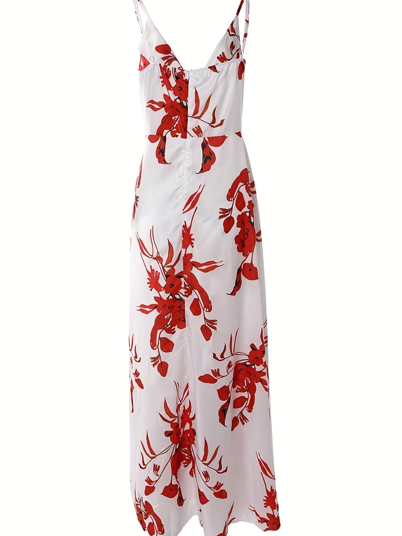 Floral Print Ruffle Trim Dress, Casual Split Thigh V Neck Dress, Women's Clothing