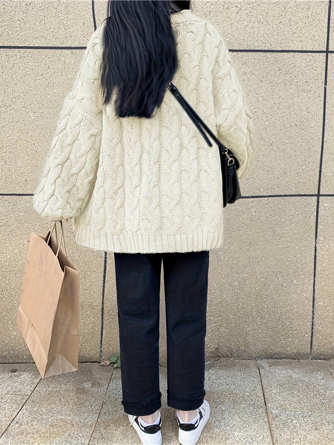 Sixsr Button Front Twist Knitted Cardigan Sweater, Casual V-neck Sweater For Fall & Winter, Women's Clothing