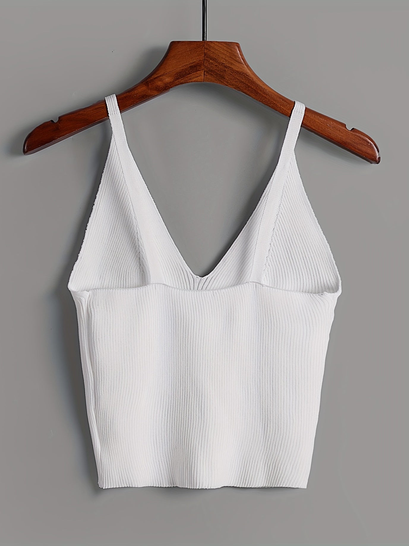 Sixsr Knitted Crop Cami Top, Sexy V Neck Casual Top For Spring & Summer, Women's Clothing
