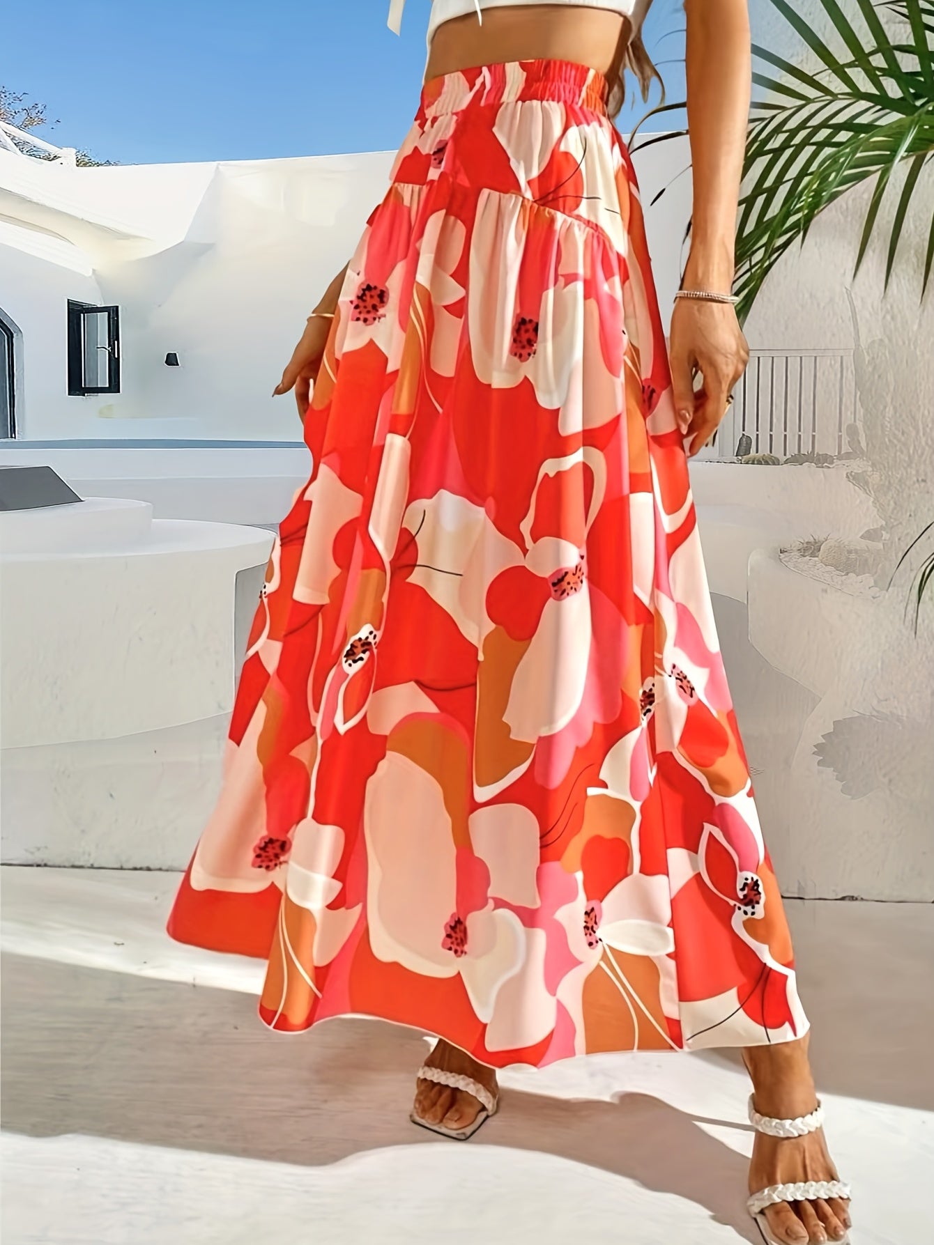 Floral Print High Waist Skirt, Casual Skirt For Spring & Summer, Women's Clothing