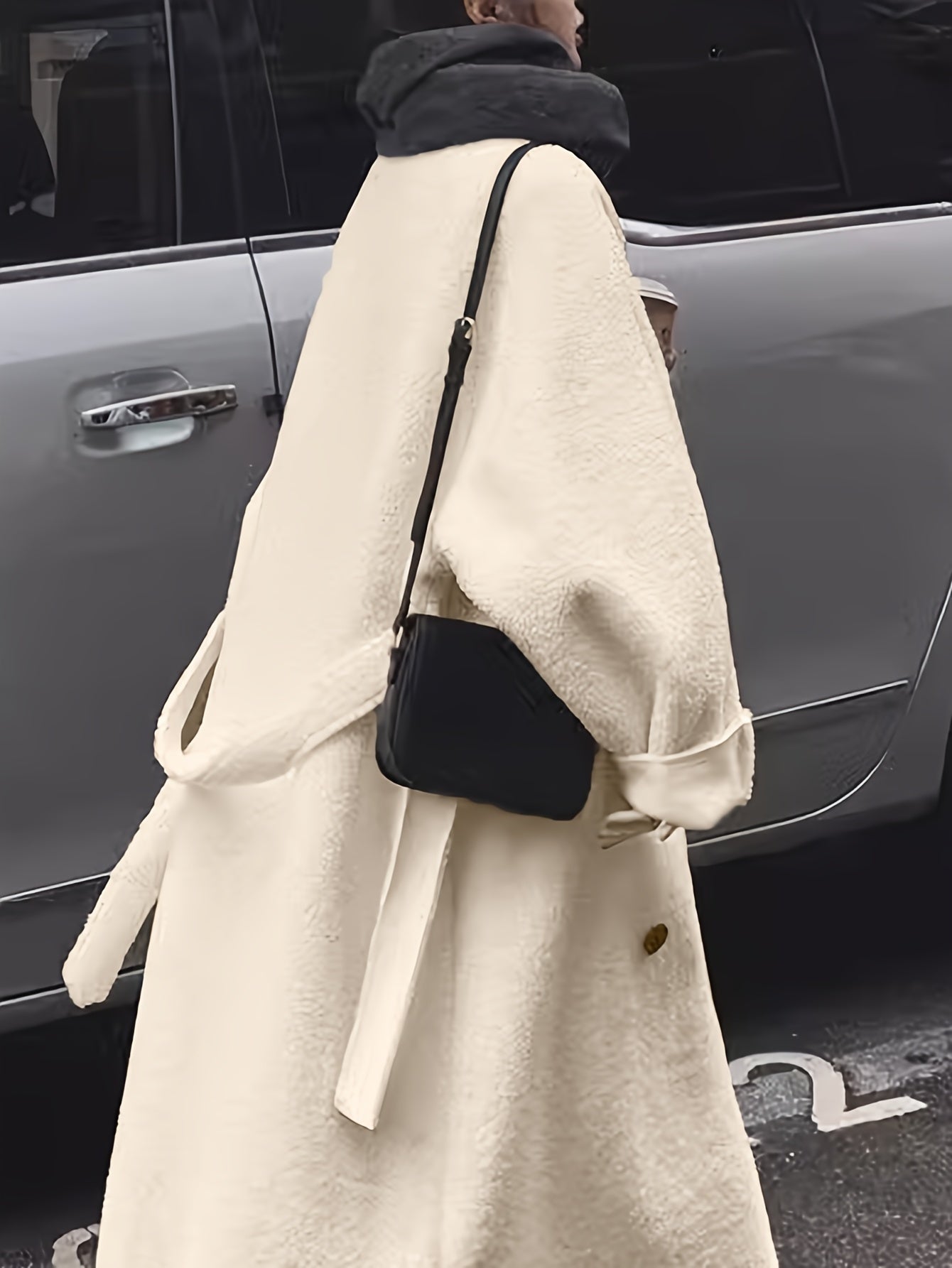 Sixsr Solid Double Breasted Belted Overcoat, Elegant Long Sleeve Outwear For Fall & Winter, Women's Clothing
