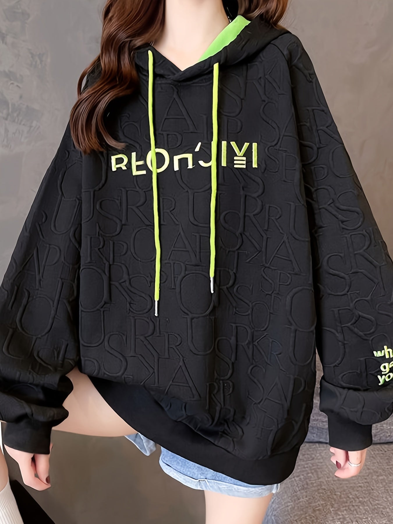 Sixsr Letter Print Embroidered Drawstring Thermal Hoodie, Casual Printed Long Sleeve Hoodies Sweatshirts, Women's Clothing