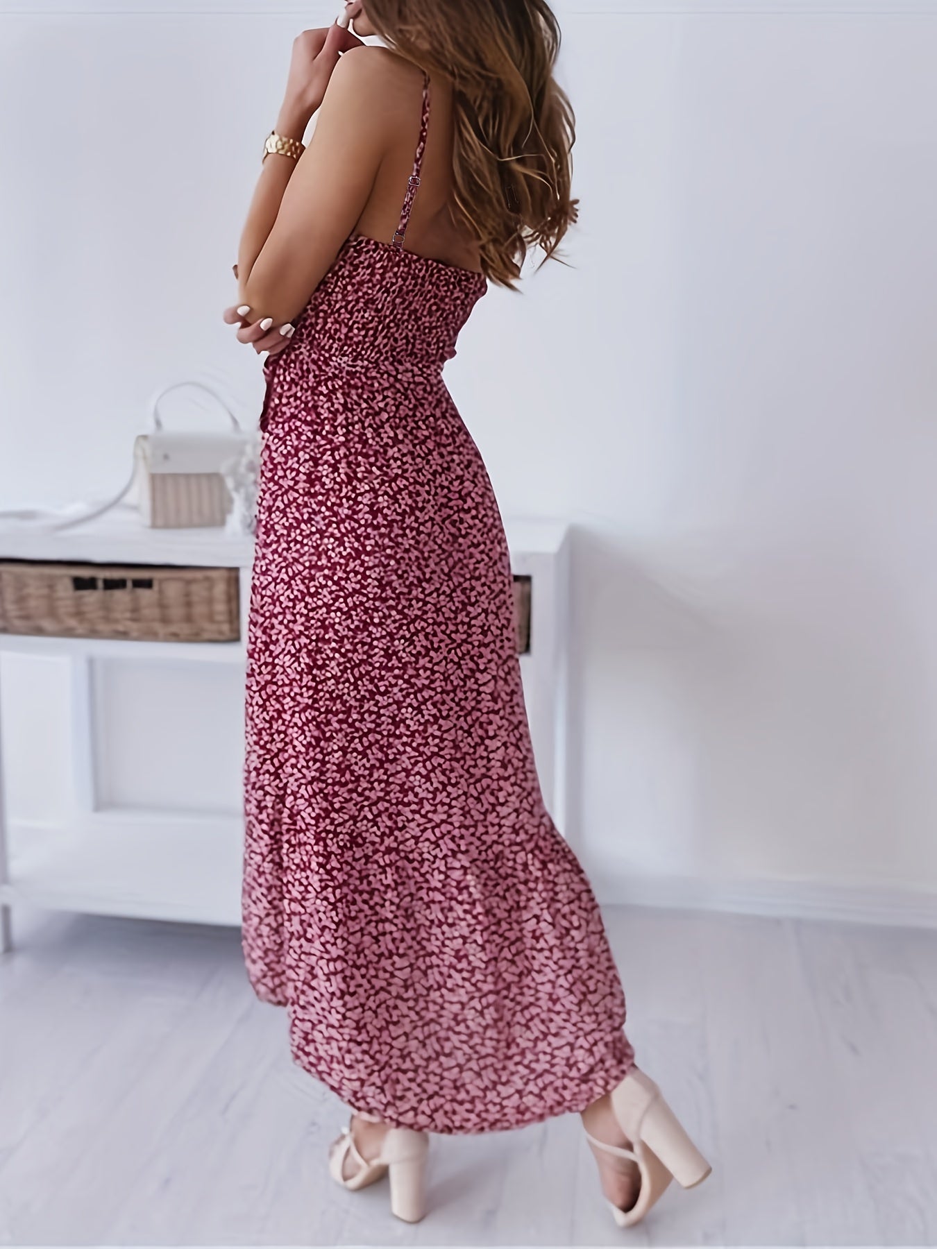 Sixsr Floral Print Cami Dress, Ruffle Hem Vacation Casual Dress For Summer & Spring, Women's Clothing