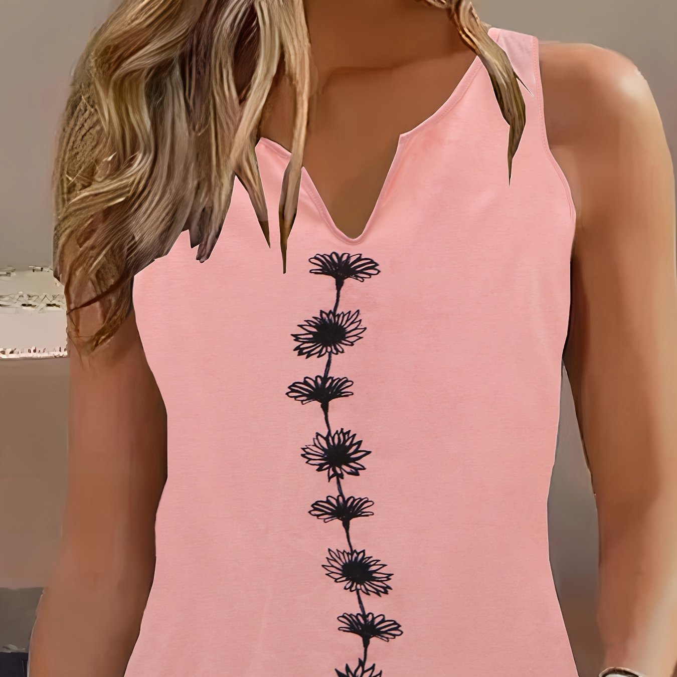 Sixsr Floral Print Tank Top, Casual Notch Neck Summer Sleeveless Top, Women's Clothing