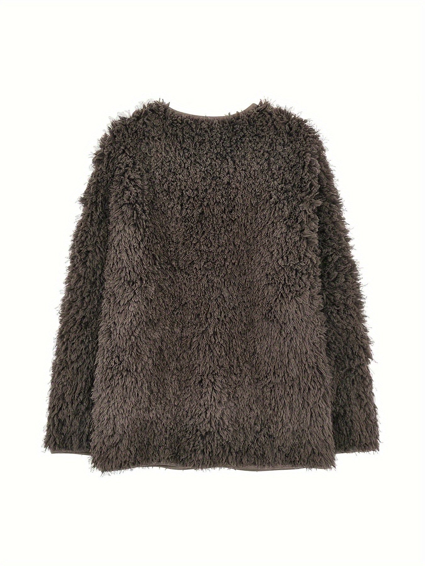 Sixsr Faux Fur Open Front Coat, Casual Long Sleeve Winter Warm Outerwear, Women's Clothing