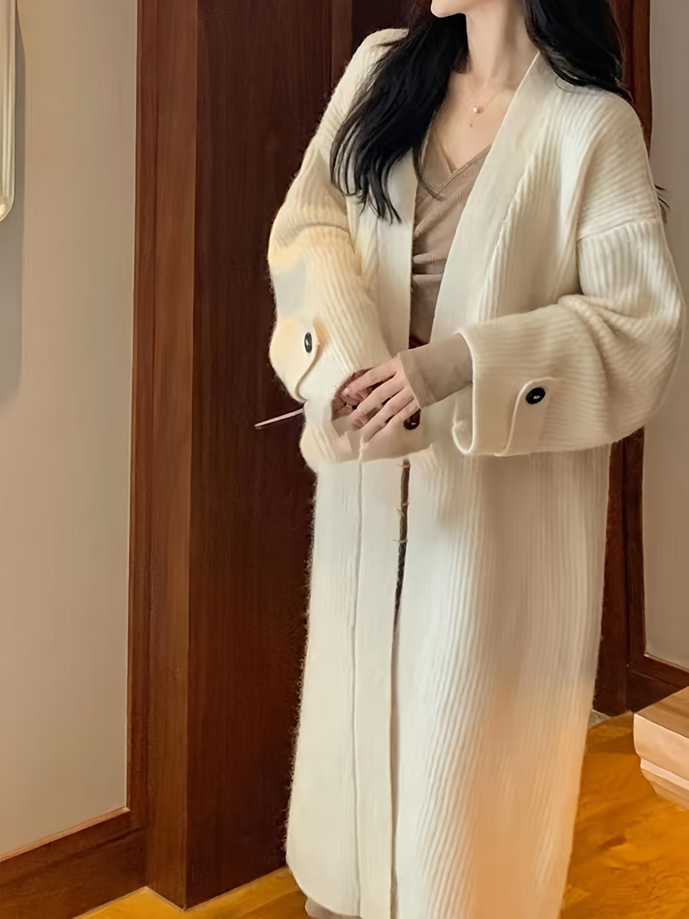 Sixsr Elegant Open Front Solid Cardigan, Long Sleeve Midi Length Cardigan For Fall & Winter, Women's Clothing