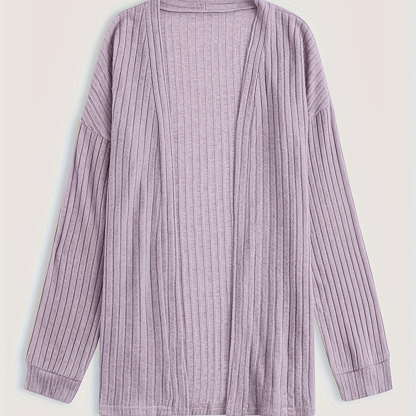 Sixsr Solid Rib Knit Cardigan, Casual Open Front Long Sleeve Sweater, Women's Clothing