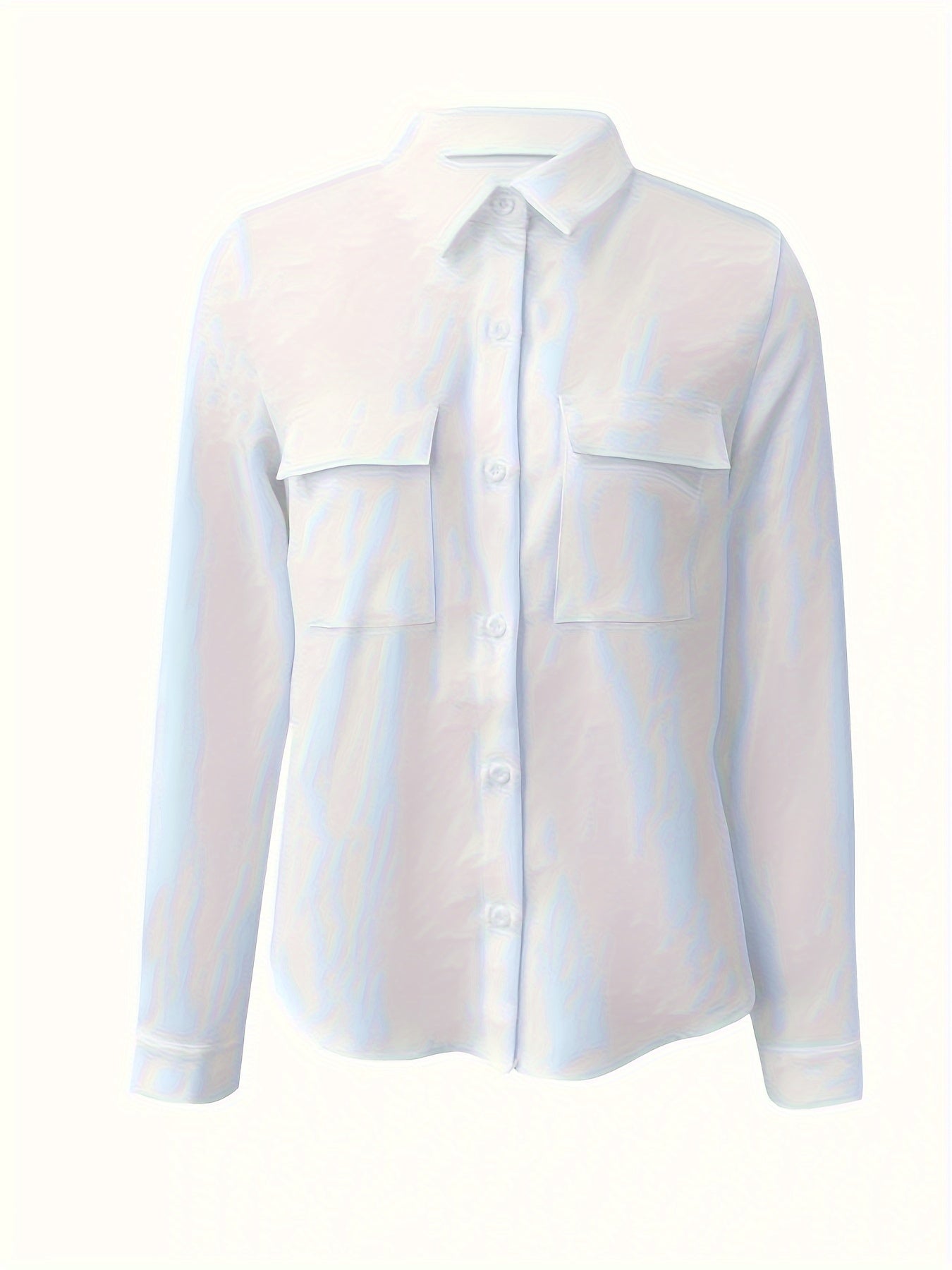 Sixsr Solid Pocket Button Shirt, Casual Polo Collar Long Sleeve Shirt For Spring & Fall, Women's Clothing